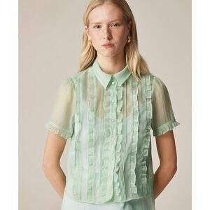 J Crew Sheer Ruffle Trim Top S NWT Green Blue Blouse Shirt CK049 J.Crew Romantic
